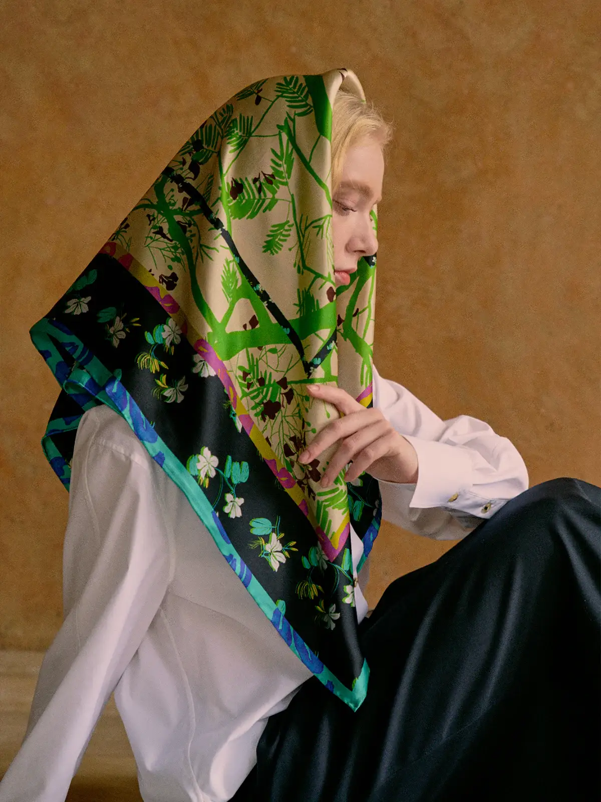 Pattern Floral Large Silk Scarf
