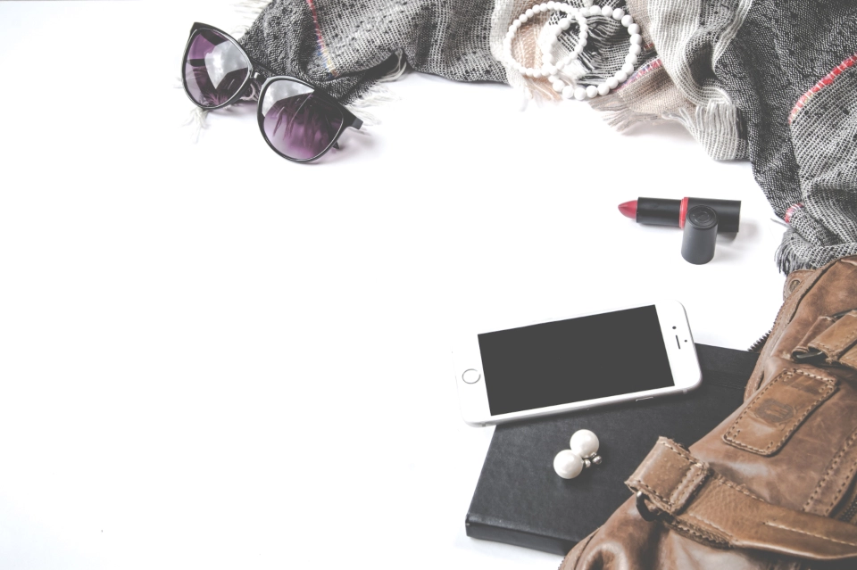 fashion accessories with scarf and handbag